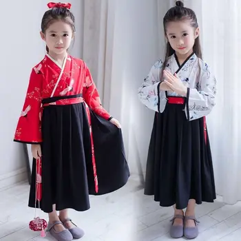 Chinês antigo Traje de Crianças Hanfu do Vestido de Fantasia para Crianças Saia Preta, Dança Folclórica Desempenho Chinês Tradicional Vestido para as Meninas