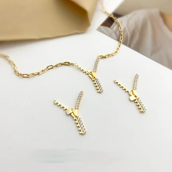 Ouro 18K design zíper de forma dupla suspensão acessórios DIY personalizado da colar feito a mão clavícula cadeia de material de jóias 2PCS