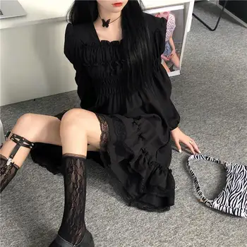 Laço preto Mini Vestido Doce Japonês Vestido para as Mulheres, a Menina Fairycore Festa de Aniversário Vestidos Feminino coreano Princesa da Moda Dresse