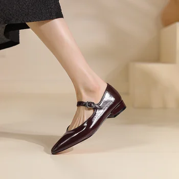 2,5 cm de Salto Baixo Mary Jane Estilo Retrô Elegante Fivela de Mulheres Sapatos de Dedo do pé Redondo Primavera Atumn Real de Calçados de Couro