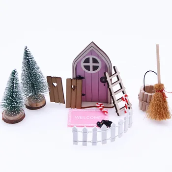 Casa de boneca cor-de-rosa de fadas porta de decoração em miniatura de cena modelo de simulação 12 peças