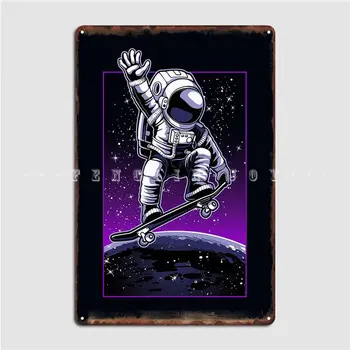 Astronauta No Skate Sinal De Metal Personalizado Bar Caverna Mural De Placas De Estanho Sinal Cartaz