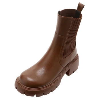 Sapatos Para As Mulheres Botas Outono Inverno De Espessura Inferior De Malha Curto Bota Impermeável Plataforma De Emenda Nua Moda Botas Chelsea Boot