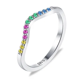 S925 Prata em Forma de Coração arco-íris Anel de Moda feminina Amor Gota de Óleo de Mulheres Anel de Acessórios PTER125