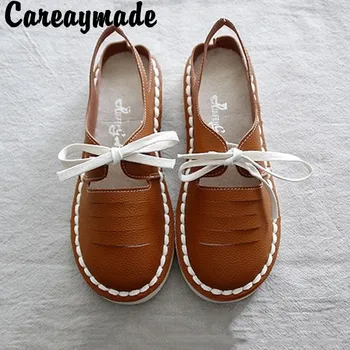Careaymade-Novo estilo de Sandálias,puro feito a mão e sapatos brancos ,o retrô de arte de mori girl Flats sapatos,sapatos Confortáveis,3 cores