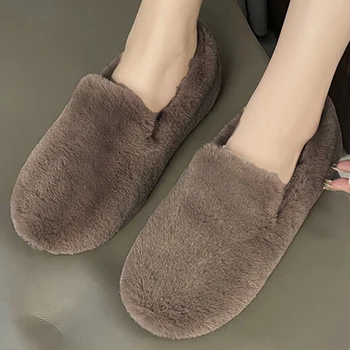 Confortável de Lazer Mulheres Sapatos de Outono E de Inverno de Flanela Design do Dedo do pé Redondo Mao Mao Sapatos Manter Aquecido Doug Sapatos