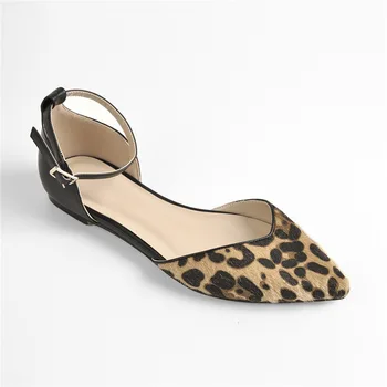 Apontou Toe Leopardo Fivela de Cinta Plana com Sola de Sapatos femininos Cores Misturadas Único Flats Sapatos Zapatos De Mujer Zapatos Plus Size 45