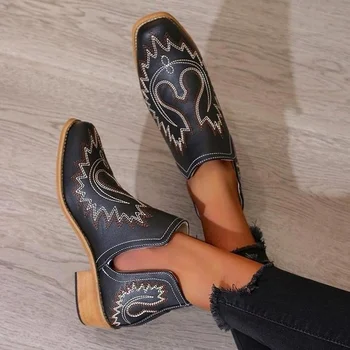 Bom Outono Inverno Casual Mulheres Sapatos Western Cowboy Chelsea Sapatos de Tamanho Grande de Mulheres Botas fato de Baixa de Calcanhar e Tornozelo Botas para Mulheres