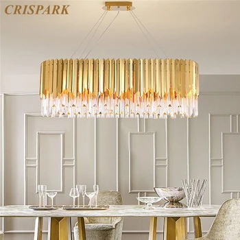 Oval de Cristal Lustre de Teto LED Moderna de Ouro de Luxo Iluminação do Candelabro Prisma de Cristal Interior, Sala de Jantar a Luz de Fixação
