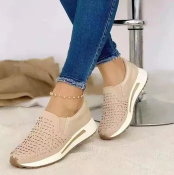 2022 Moda Ar Respirável Malha Mulheres Sapatos De Cunhas De Calcanhar Sapatos De Senhoras Knitting Meia De Tênis Das Mulheres, Plataforma De Calçados Casuais