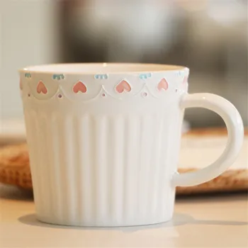 250ml de Jingdezhen pintados à mão-de-três-dimensional relevo xícara de café logotipo personalizado de presente ins rendas estilo caneca fresco pequeno