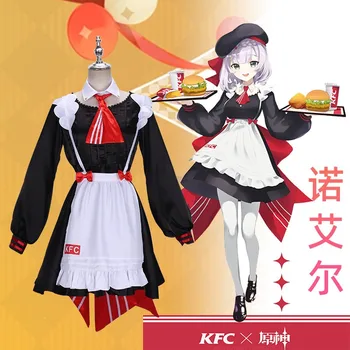 Cosplay Traje de Halloween, Carnaval Terno Anime Genshin Impacto x KFC Noelle Vestido de Empregada