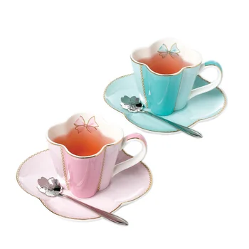 Requintado forma de Flor de cerâmica xícara de café Breve cor-de-rosa azul cerâmica tarde xícara de chá de