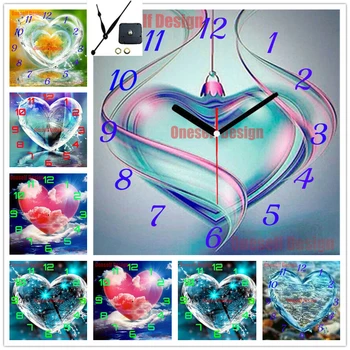 diy diamante pintura 5d com o relógio do coração amante strass fotos 5d diamante mosaico venda do relógio do coração decoração home da parede adesivo