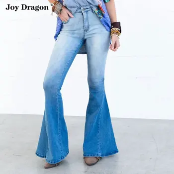 Mulheres Com Calças Jeans De Cintura Alta Calças Primavera, Outono Roupas Vintage Moda De Nova Longo De Jeans Streetwear Calça Flare Plus Size