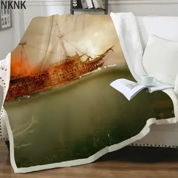 NKNK Pirata Cobertor Vela de roupa de Cama Jogar Oceano Colcha para cama de Peixe de Pelúcia Jogar Cobertor Sherpa Cobertor de Animais de Alta Qualidade