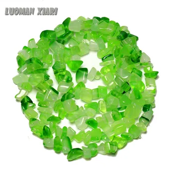 AAA+ Grosso 5-8 mm Cascalho Forma de Vidro Verde Cristal Esferas de Pedra Para Fazer Jóias DIY Pulseira, Colar de Pérolas Vertente 34