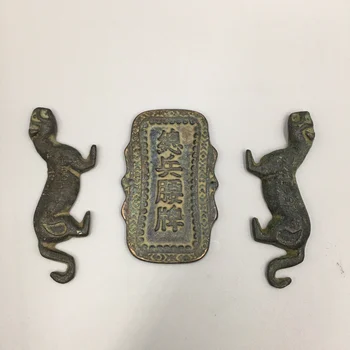 Exquisite Antique Puro Cobre Geral Soldado Talismã Cintura Placa Pingente
