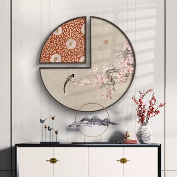 Novo Zen Chinês flor pássaro pintura decorativa criativa circular restaurante de suspensão adorno moda moderna metal agricultor