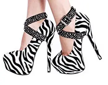GOOFLORON NOVA,Mulher, de bombas de sapatos, preto e branco e zebra-impressão de salto alto, 16cm de salto alto, plataforma sapatos femininos