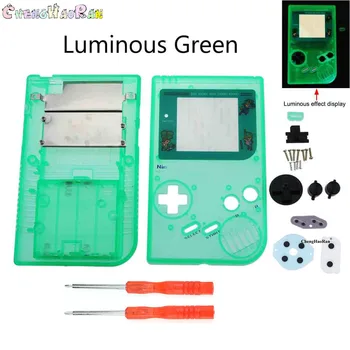 1set Verde Luminoso Carcaça Completa Shell Case Para Gameboy GB Clássico Jogo de Console Com Botões + Condutora D almofadas + chaves de fenda