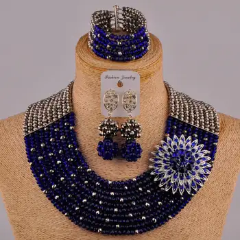 Jóias de moda Africana de Casamento Azul Royal Esferas de Cristal Nigeriano Noiva Senhoras Conjunto de Jóias de Casamento FC-12