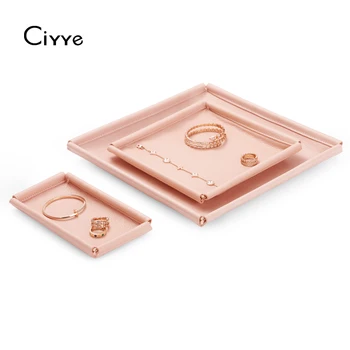 Ciyye cor-de-Rosa PU de couro da Jóia do Metal DisplayTray para Brincos Pulseira, Anel de Acessórios para Homens e Mulheres