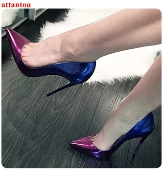 gradiente azul mulheres de alto salto fino salto de vinho dedo apontado sexy bombas de deslizamento-no feminino vestido de sapatos de salto alto de partido único sapatos