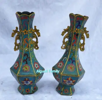Arte Colecionáveis Velho Chinês De Cloisonne De Bronze Esculpido Vaso /Decoração De Casa O Vaso De Flores Modelo De Ofício