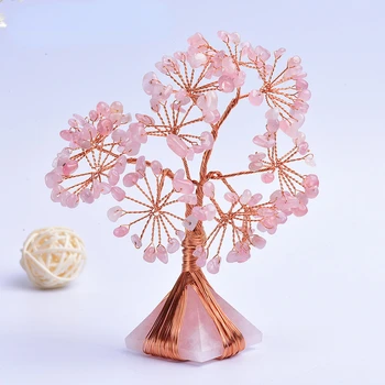 Natural Quartzo Rosa Pirâmide de Cristal cor-de-rosa de pedra Amostra Sorte de árvore de Cura de Natal decorador 13-15cm